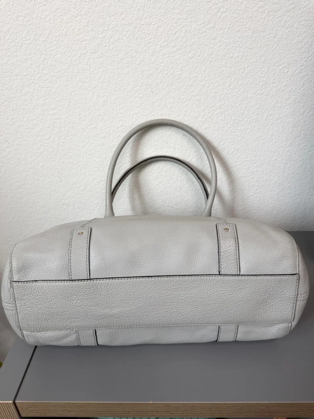 Kate Spade Teegan Berkshire Road Dove Gray Pebbled Leather Satchel Tote.